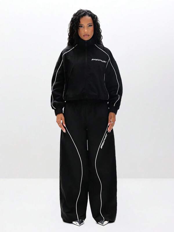 Missguided BABYPHAT Lightweight Track Jacket With Contrast Piping Detail Full Zip Windbreaker Casual Outerwear