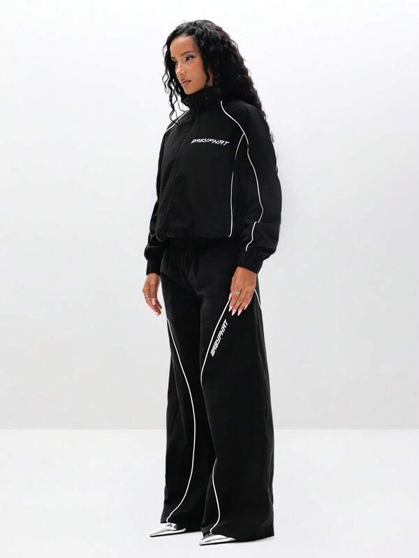 Missguided BABYPHAT Lightweight Track Jacket With Contrast Piping Detail Full Zip Windbreaker Casual Outerwear