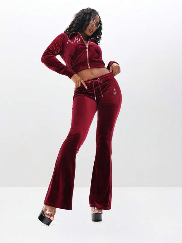 missguided BABYPHAT Low Rise Velour Sweatpants With Flared Legs And Rhinestone Details For Fall Winter