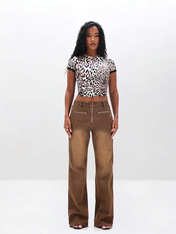 Missguided BABYPHAT Low Waist Bootcut Flare Jeans With Rhinestone Embellishments Wide Leg Denim Pants For Fall Winter