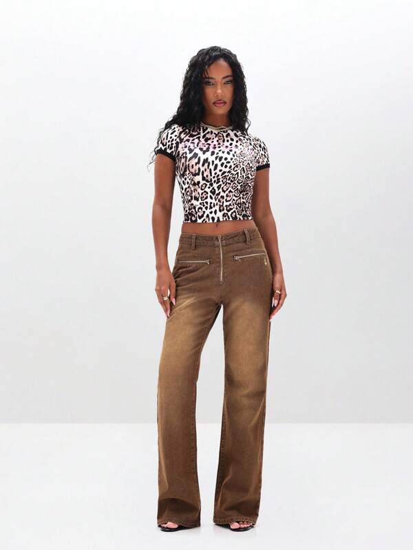 Missguided BABYPHAT Low Waist Bootcut Flare Jeans With Rhinestone Embellishments Wide Leg Denim Pants For Fall Winter