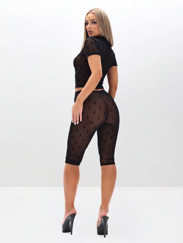 Missguided BABYPHAT Mesh Panel Capri Leggings With Diamond Pattern For Casual Everyday Wear
