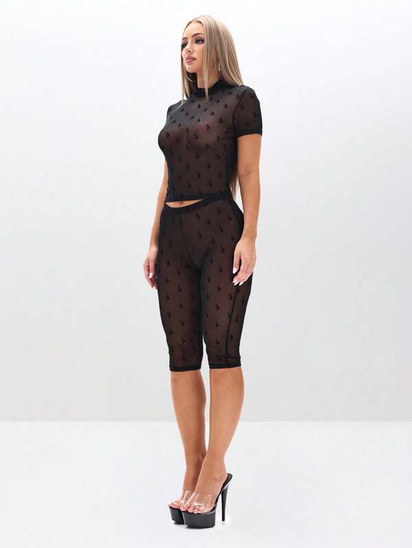 Missguided BABYPHAT Mesh Panel Capri Leggings With Diamond Pattern For Casual Everyday Wear