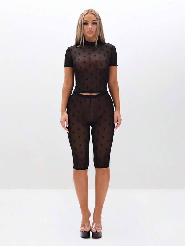 missguided BABYPHAT Mesh Panel Capri Leggings With Diamond Pattern For Casual Everyday Wear
