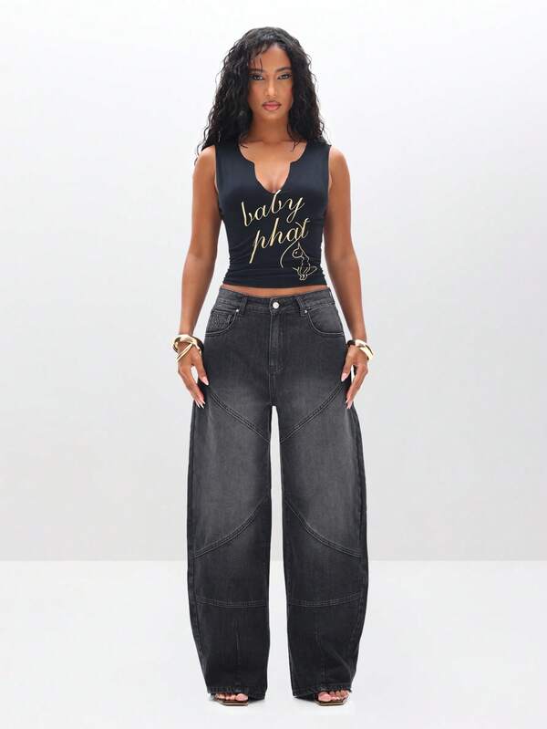 Missguided BABYPHAT Notch Neck Tank Top With Cat Print Message Text Design