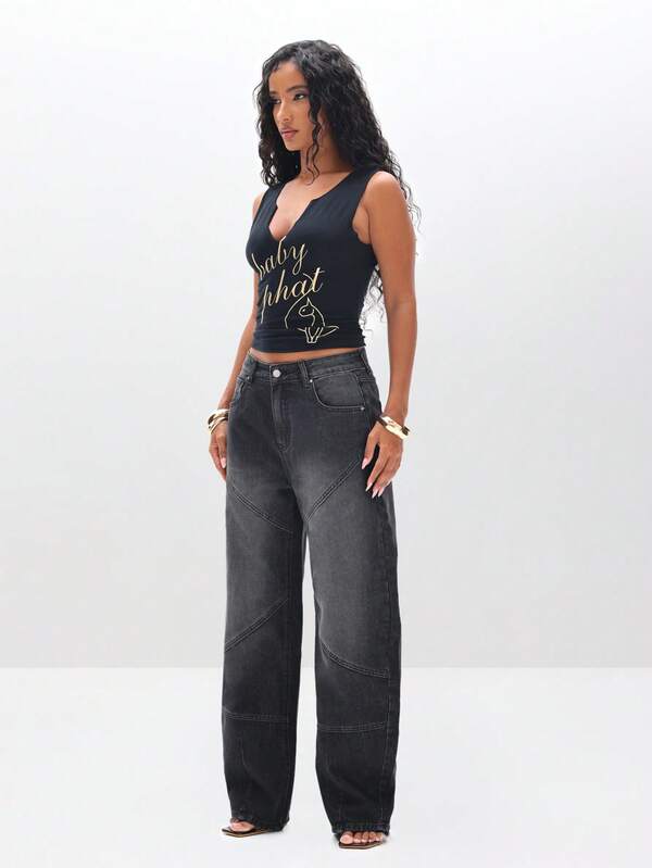 Missguided BABYPHAT Notch Neck Tank Top With Cat Print Message Text Design