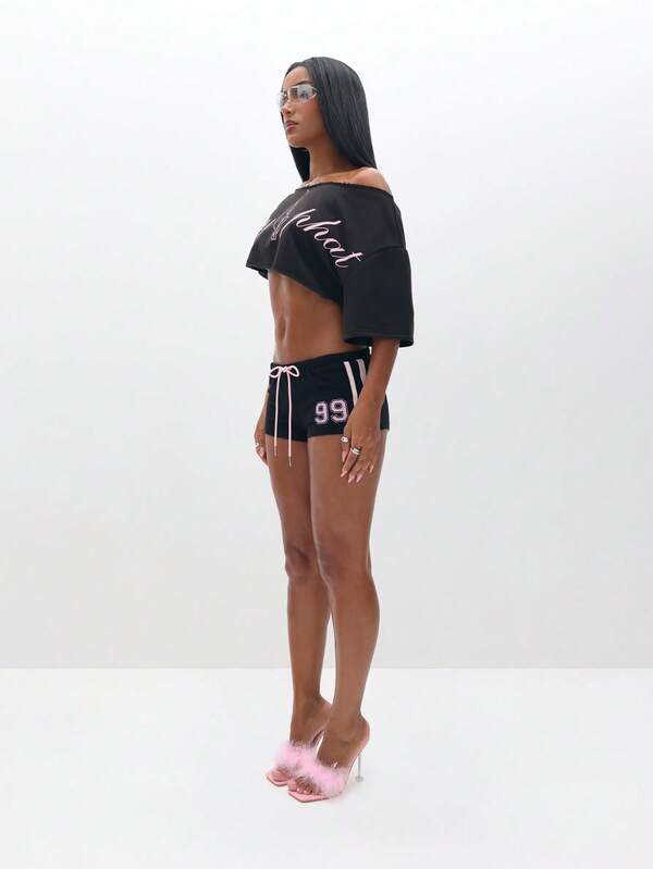 Missguided BABYPHAT Off Shoulder Cropped Sweatshirt With Pink Script Logo For Casual Everyday Comfort