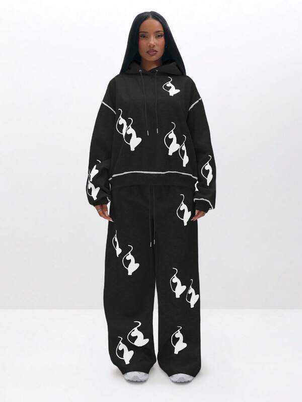 Missguided BABYPHAT Oversized Cozy Logo Print Pullover Hoodie Sweatshirt For Autumn Winter Casual Loungewear