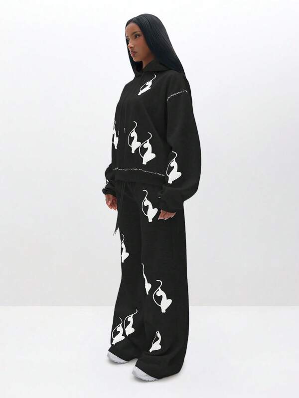 Missguided BABYPHAT Oversized Cozy Logo Print Pullover Hoodie Sweatshirt For Autumn Winter Casual Loungewear