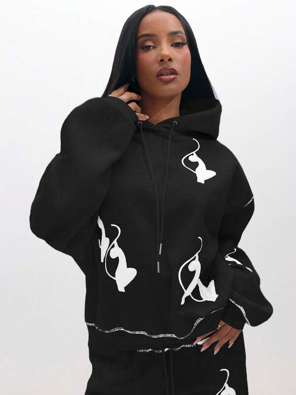 missguided BABYPHAT Oversized Cozy Logo Print Pullover Hoodie Sweatshirt For Autumn Winter Casual Loungewear