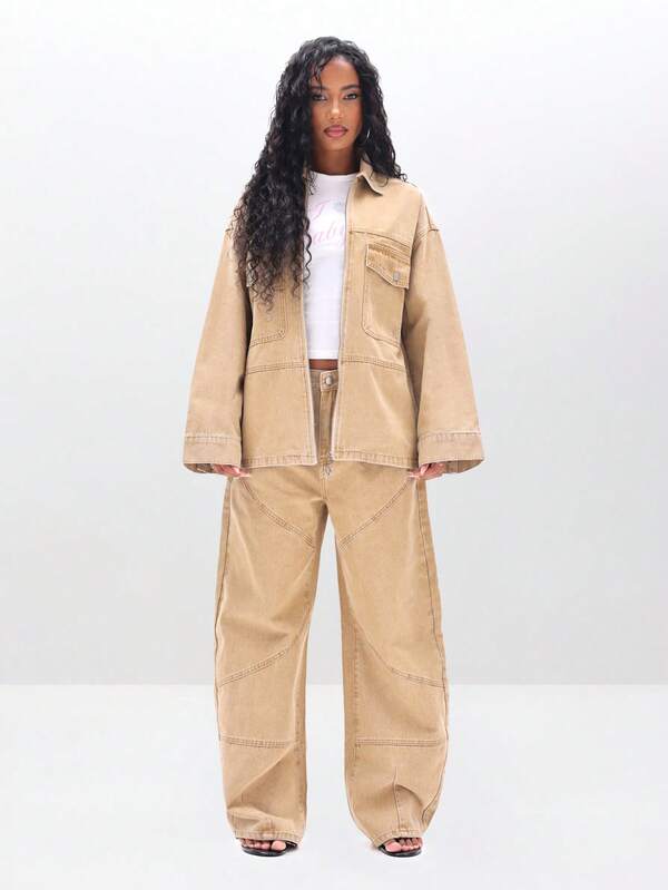 Missguided BABYPHAT Oversized Denim Shacket Jacket For Women - Casual Zip Up Utility Outerwear With Pockets Fall Winter