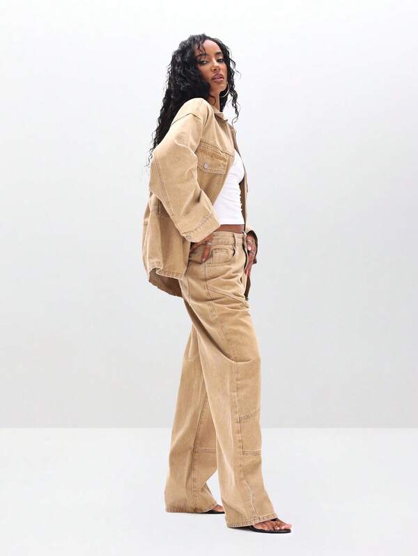 Missguided BABYPHAT Oversized Denim Shacket Jacket For Women - Casual Zip Up Utility Outerwear With Pockets Fall Winter