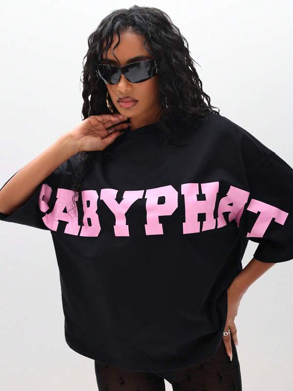 Missguided BABYPHAT Oversized Graphic T-Shirt With Pink Text Print Casual Summer Top