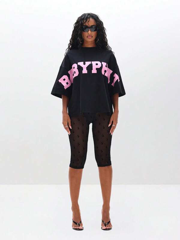 Missguided BABYPHAT Oversized Graphic T-Shirt With Pink Text Print Casual Summer Top