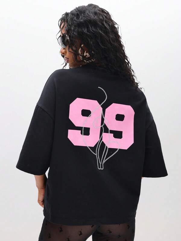 missguided BABYPHAT Oversized Graphic T-Shirt With Pink Text Print Casual Summer Top
