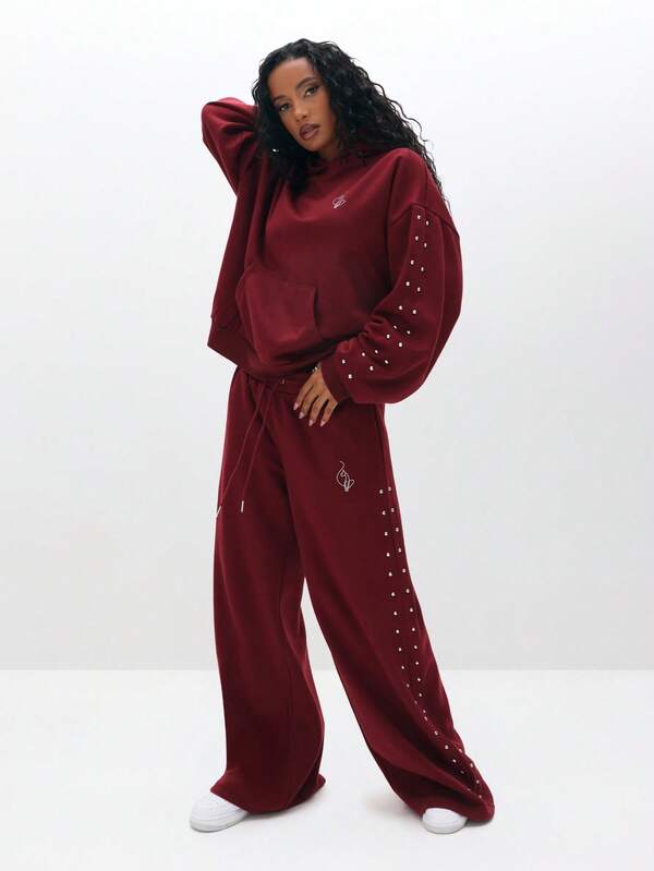 Missguided BABYPHAT Oversized Studded Hooded Sweatshirt With Drawstring And Centre Pocket For Cozy Winter Days