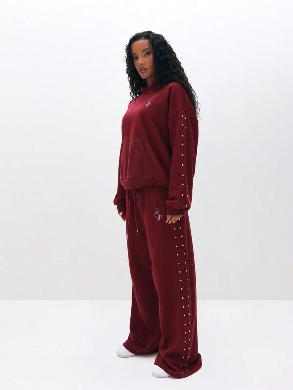 Missguided BABYPHAT Oversized Studded Hooded Sweatshirt With Drawstring And Centre Pocket For Cozy Winter Days