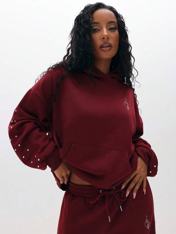 missguided BABYPHAT Oversized Studded Hooded Sweatshirt With Drawstring And Centre Pocket For Cozy Winter Days