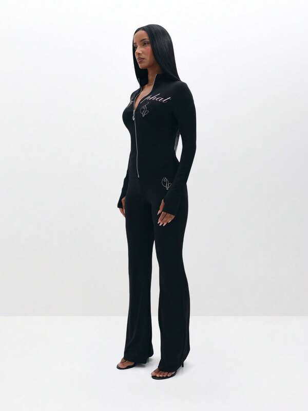 Missguided BABYPHAT Pull On Flare Leggings With Embroidered Script And Zipper Detail For Casual Everyday Wear