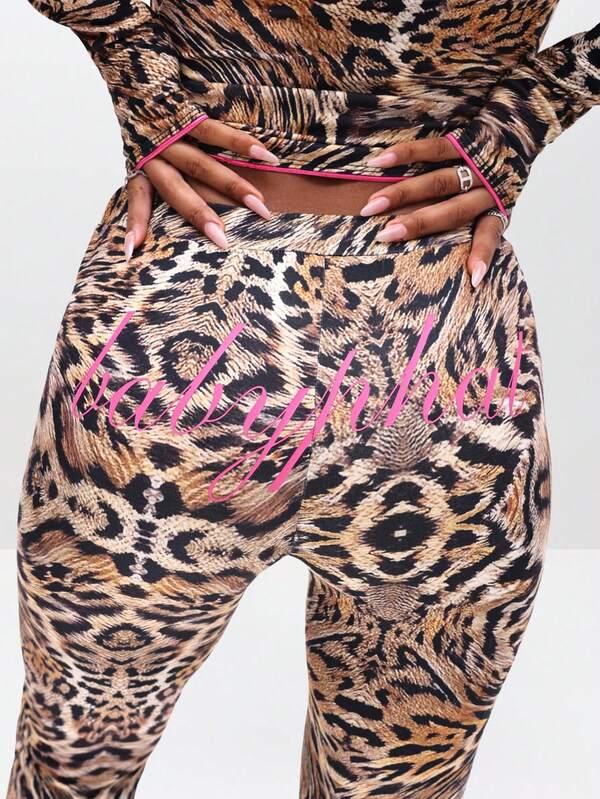 Missguided BABYPHAT Pull On Printed Flare Leggings With Animal Print Design For Casual Everyday Wear