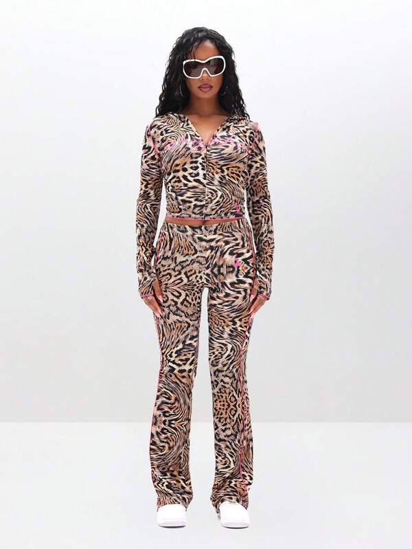 Missguided BABYPHAT Pull On Printed Flare Leggings With Animal Print Design For Casual Everyday Wear