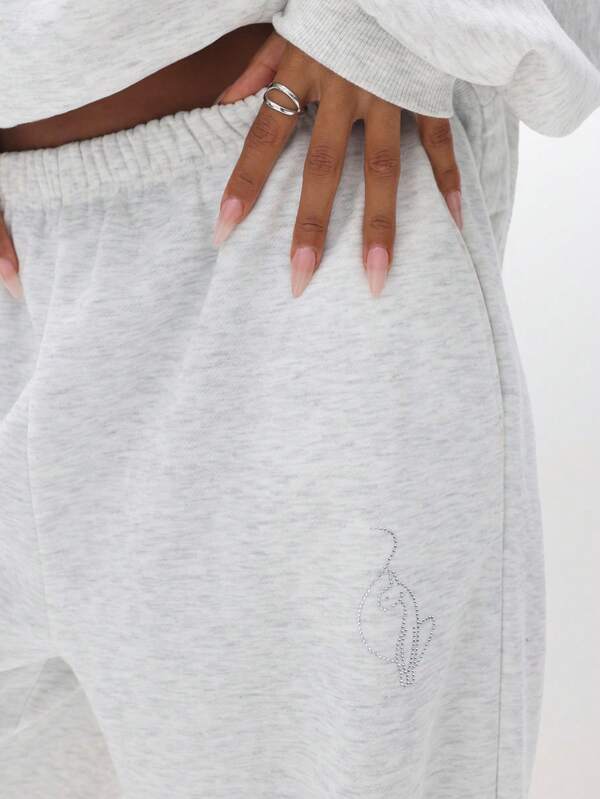 Missguided BABYPHAT Rhinestone Embellished Jogger Sweatpants For Women - Casual Loose Fit Lounge Pants