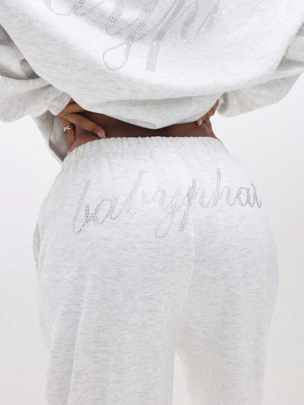 missguided BABYPHAT Rhinestone Embellished Jogger Sweatpants For Women - Casual Loose Fit Lounge Pants