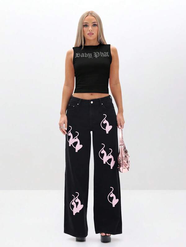 Missguided BABYPHAT Rhinestone Graphic Tank Top Sleeveless Fashion Statement Piece Cropped Casual Summer Festival Wear