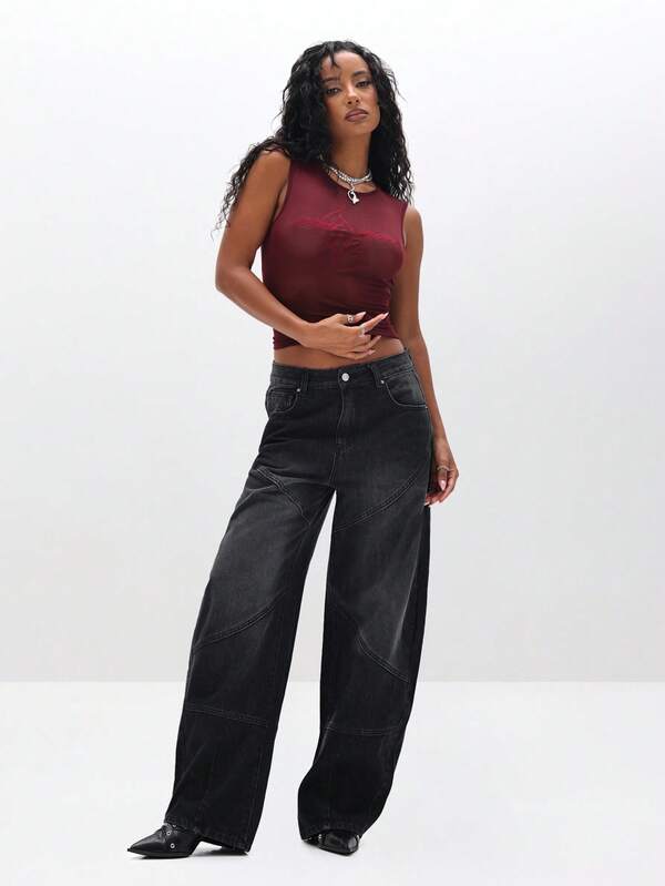 Missguided BABYPHAT Sleeveless Sheer Mesh Top With Logo Print Round Neckline For Women Casual Summer Outfit