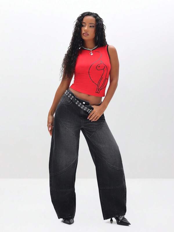 Missguided BABYPHAT Sleeveless Tank Top With Graphic Print And Contrast Binding For Summer Casual Wear