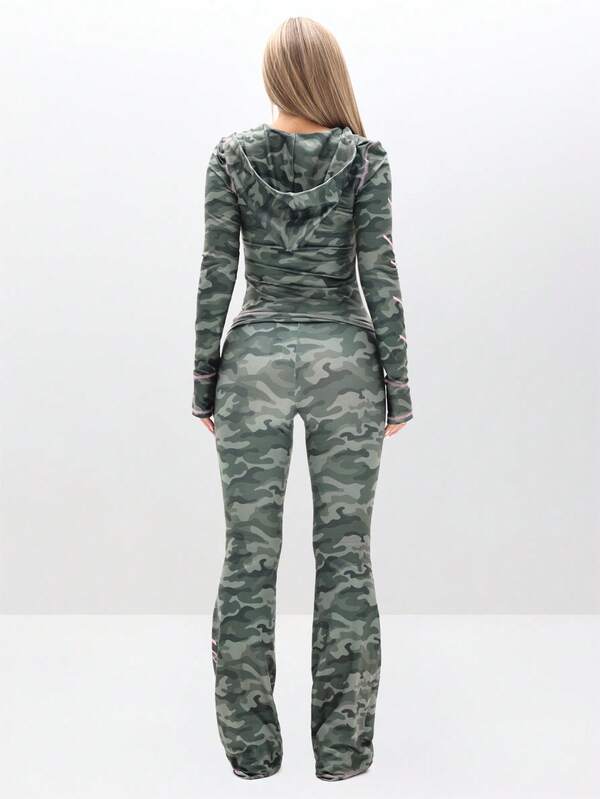 Missguided BABYPHAT Slim Fit Jersey Zip Up Hoodie With Camouflage Print And Contrast Stitching Detail For Casual Everyday Wear