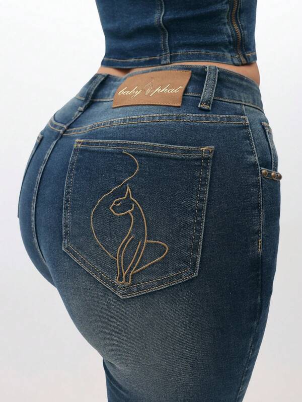 missguided BABYPHAT Stretch Denim Capri Jeans With Turn Up Hems Mid Rise Cropped Pants Summer Casual Bottoms