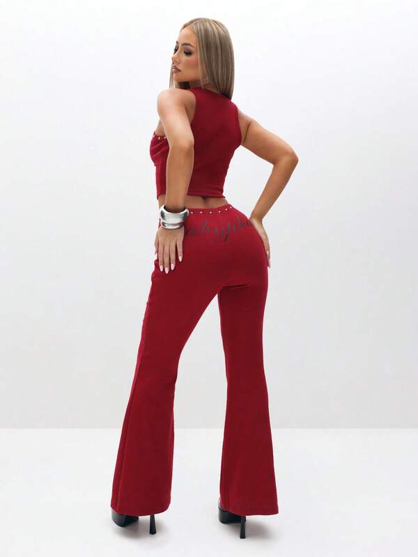 Missguided BABYPHAT Studded Waistband Detailing Ribbed Leggings For Women Casual Everyday Wear