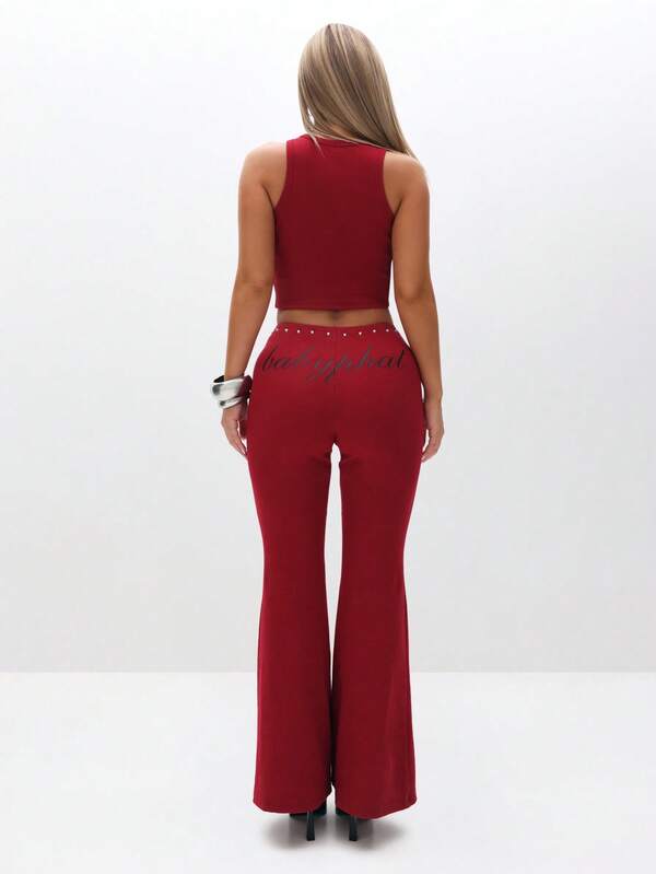 Missguided BABYPHAT Studded Waistband Detailing Ribbed Leggings For Women Casual Everyday Wear