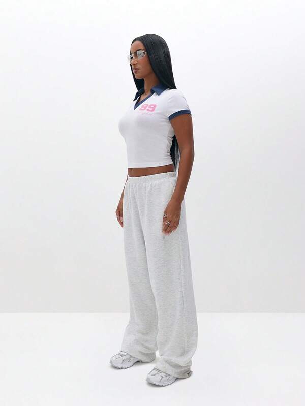 Missguided BABYPHAT Summer Casual Contrast Color Trim Numeric Print Short Sleeve T-Shirt