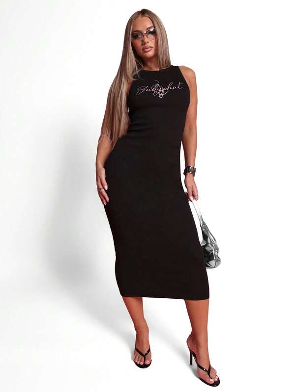 Missguided BABYPHAT Summer Fashion Letter Print Sleeveless Bodycon Dress