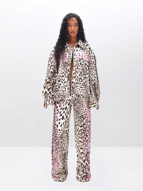 Missguided BABYPHAT Women Baggy Jeans Animal Print Wide Leg High Waisted Relaxed Fit Distressed Denim Pants Casual Streetwear