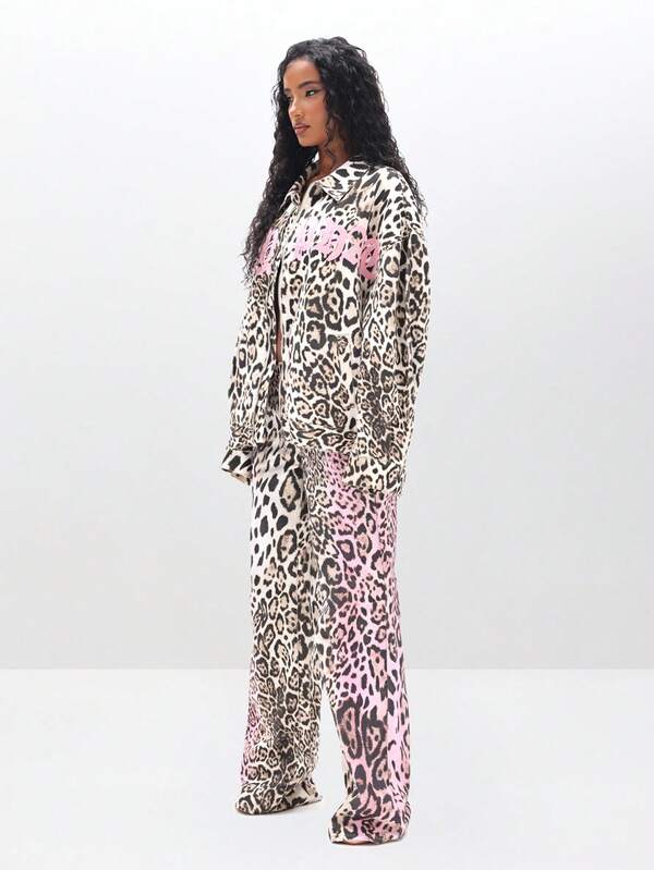 Missguided BABYPHAT Women Baggy Jeans Animal Print Wide Leg High Waisted Relaxed Fit Distressed Denim Pants Casual Streetwear
