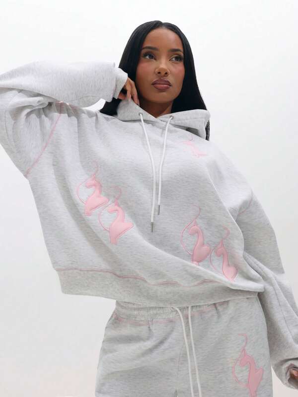 missguided BABYPHAT Women's Cartoon Print Drop Shoulder Long Sleeve Drawstring Hoodie