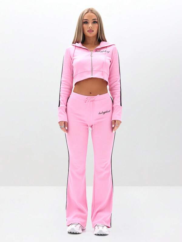 Missguided BABYPHAT Zip Up Hooded Sweatshirt With Ribbed Texture And Logo Print For Casual Comfort