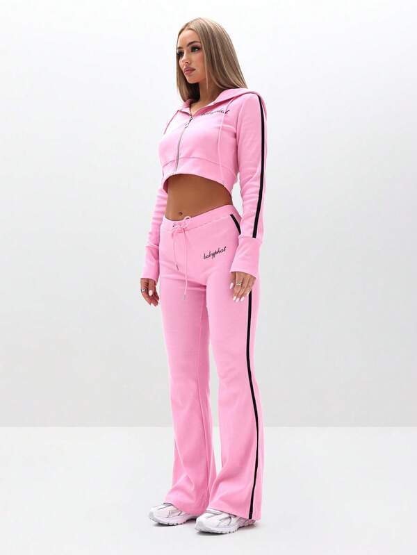 Missguided BABYPHAT Zip Up Hooded Sweatshirt With Ribbed Texture And Logo Print For Casual Comfort