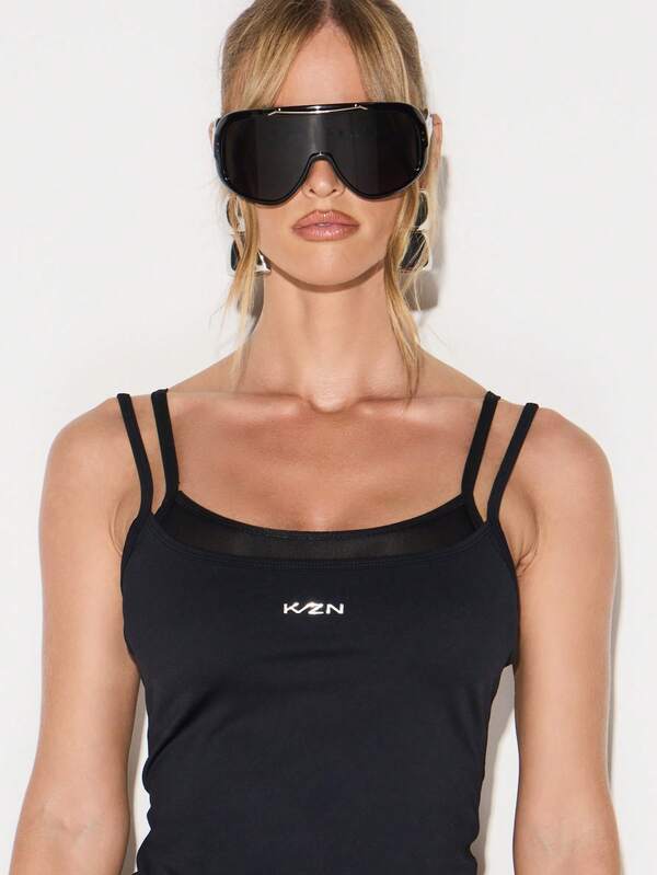 Missguided KIZN Active Double Layer Strappy Tank Top With Logo Detail For Sports And Fitness Training