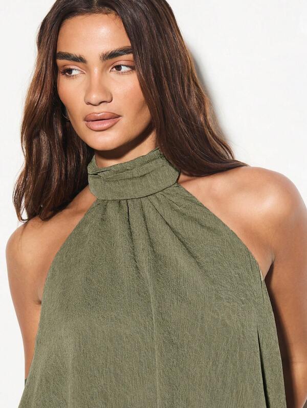 Missguided KIZN Asymmetrical Halter Neck Summer Festival Top High Low Drape Style Flowing Tank Vacation Resort Party Evening Sleeveless Blouse Club Wear Essentials