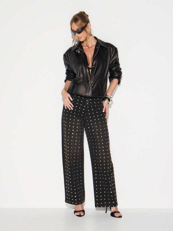 Missguided KIZN Black Faux Leather Field Jacket With Zip Closure And Collar For Women