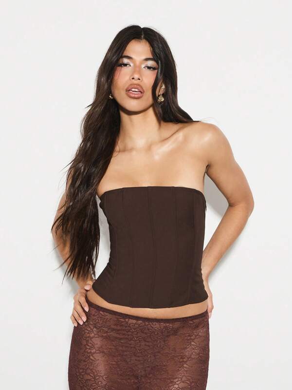 missguided KIZN Corset Top Bustier Lace Up Back Strapless Vertical Panel Design Classic Evening Party Club Fall Winter Autumn Spring Fashion