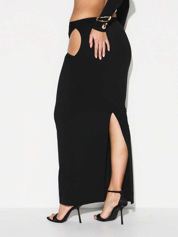 Missguided KIZN Cutout Pencil Midi Skirt With Side Split And Metal Hardware Details For Evening Party