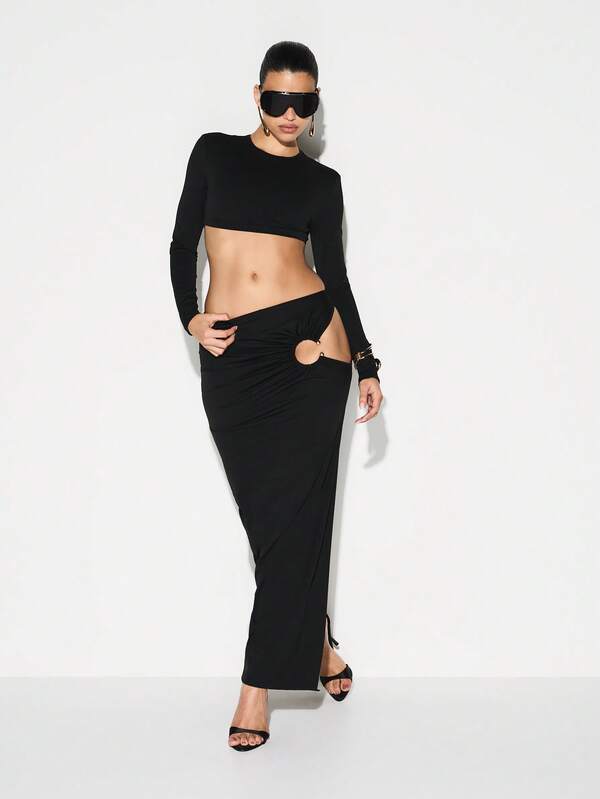 Missguided KIZN Cutout Pencil Midi Skirt With Side Split And Metal Hardware Details For Evening Party