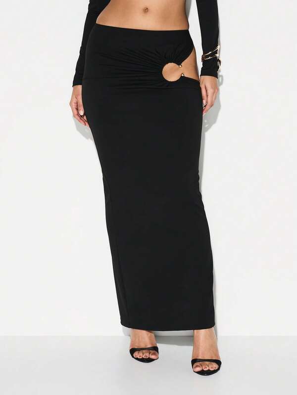 missguided KIZN Cutout Pencil Midi Skirt With Side Split And Metal Hardware Details For Evening Party