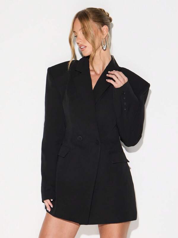 missguided KIZN Double Breasted Long Sleeve Blazer Dress With Lapel Collar For Professional Office Wear