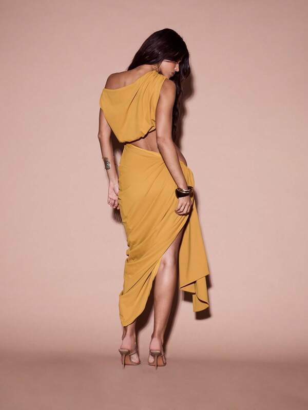 Missguided KIZN Elegant Cut-Out Drape Midaxi Dress Sleeveless Summer Evening Party Special Occasion Side Slit Gathered Detail Statement Glamorous Design Summer Dresses For Women